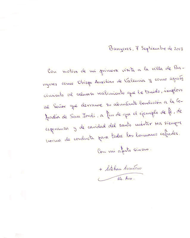Hon. Sr. Esteban Escudero Torres, Évêque auxiliaire de Valence (07-09-2003)